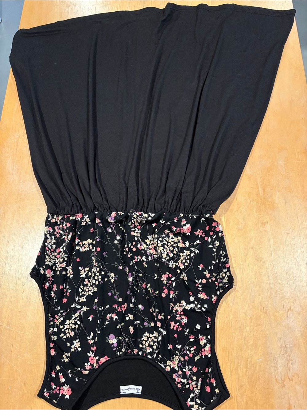 EGS California ~ Jet Black Twirl Dress Floral Top Elastic Waist Women’s Tunic